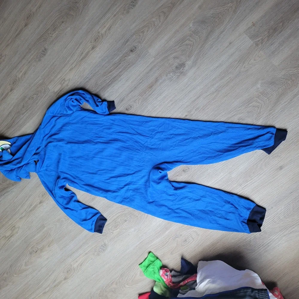 Sonic the Hedgehog Pajamas Kids Size 8 Blue Union Suit Hooded One Piece